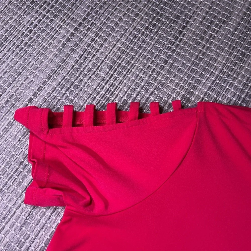Michael Kors Womens Hot Pink Short Sleeve Ladder Cutout Shoulder Top Large MK
